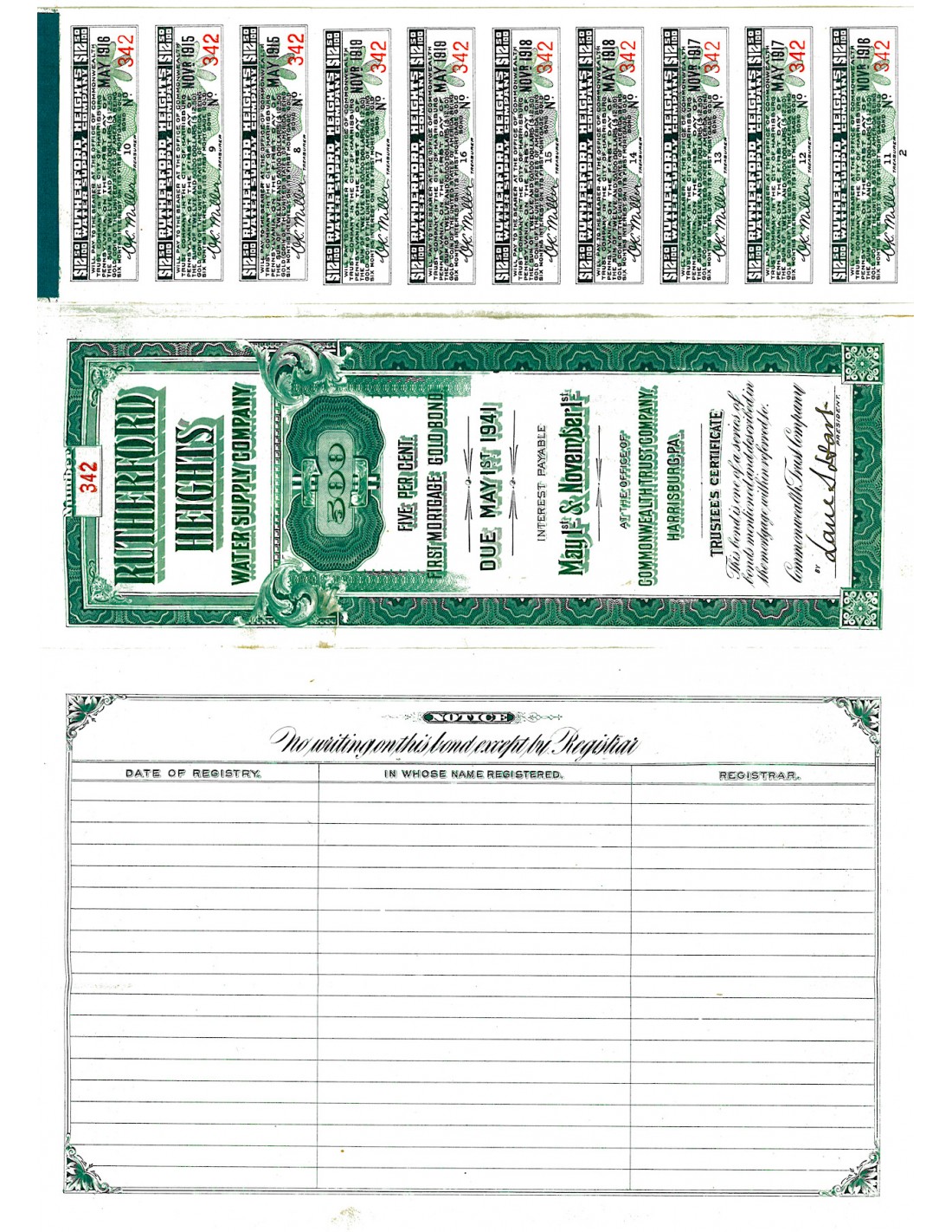 1911 - RUTHERFORD HEIGHTS WATER SUPPLY COMP. 5%...