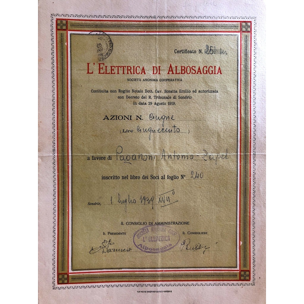 1939 - L'ELETTRICA DI ALBOSAGGIA - SONDRIO