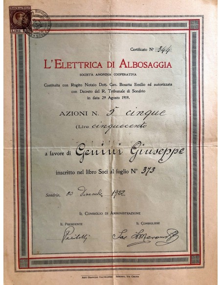 1922 - L'ELETTRICA DI ALBOSAGGIA - SONDRIO