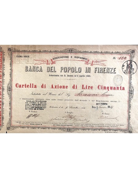 1864 - BANCA DEL POPOLO IN FIRENZE 1° SERIE