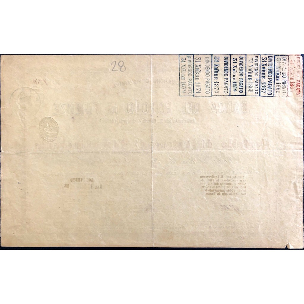 1864 - BANCA DEL POPOLO IN FIRENZE 1° SERIE