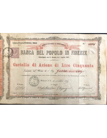 1869 - BANCA DEL POPOLO IN FIRENZE 54° SERIE