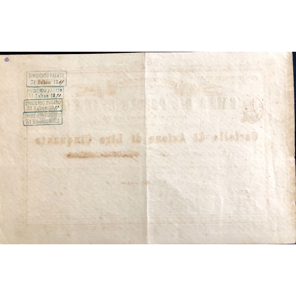 1869 - BANCA DEL POPOLO IN FIRENZE 49° SERIE