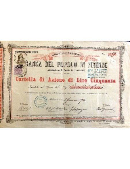 1872 - BANCA DEL POPOLO IN FIRENZE 38° SERIE