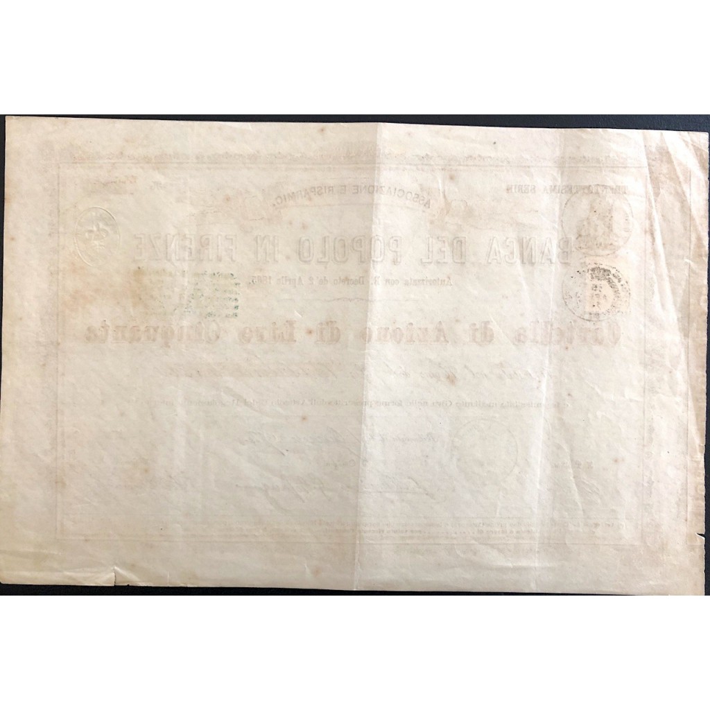 1872 - BANCA DEL POPOLO IN FIRENZE 38° SERIE