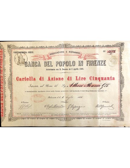 1868 - BANCA DEL POPOLO IN FIRENZE 22° SERIE
