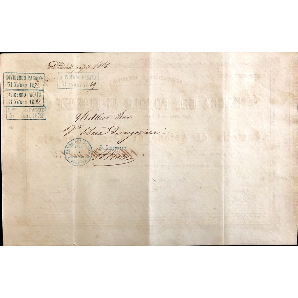 1868 - BANCA DEL POPOLO IN FIRENZE 22° SERIE