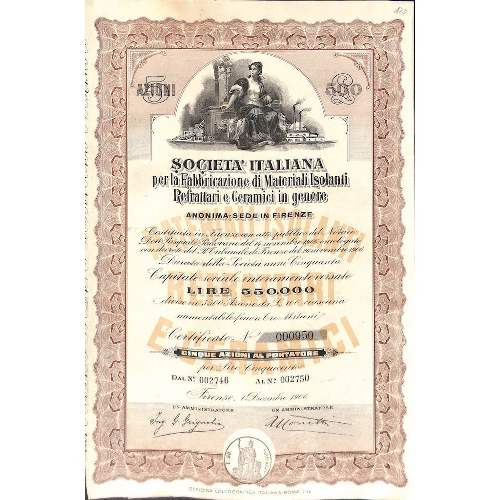 SOC. ITAL. PER LA FABBRICAZIONE DI MATERIALI ISOLANTI... 5 AZIONI FIRENZE 1906