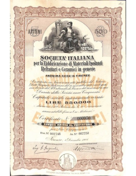 SOC. ITAL. PER LA FABBRICAZIONE DI MATERIALI ISOLANTI... 5 AZIONI FIRENZE 1906