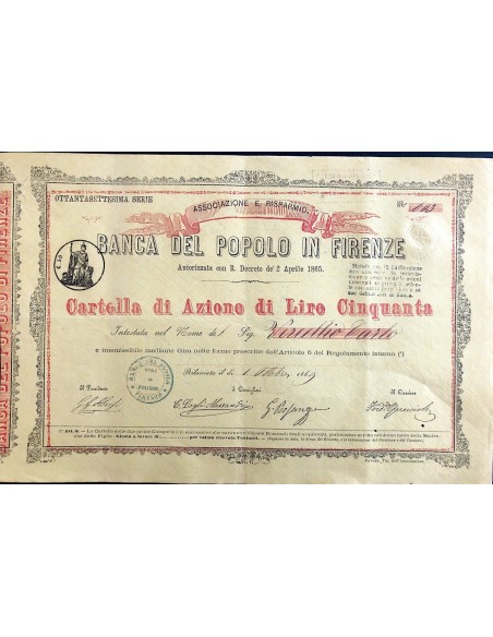 1869 - BANCA DEL POPOLO IN FIRENZE 87° SERIE