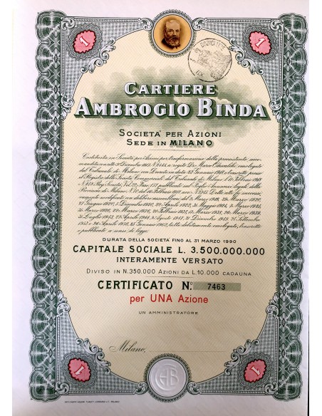 1956 - CARTIERE AMBROGIO BINDA 1 AZIONE - MILANO