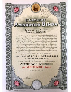 1956 - CARTIERE AMBROGIO BINDA 25 AZIONI - MILANO