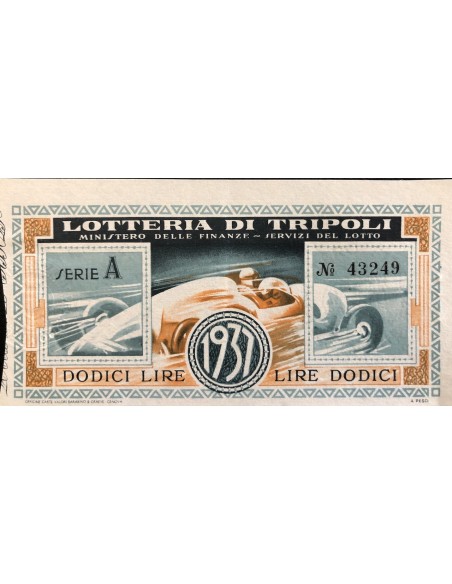 1937 - LOTTERIA DI TRIPOLI LIRE 12 SERIE A N: 43249