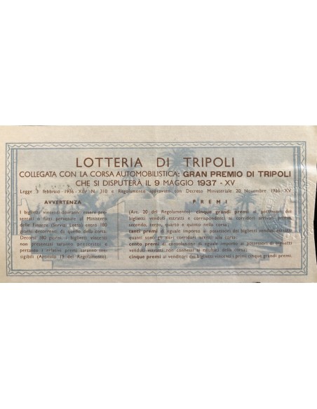 1937 - LOTTERIA DI TRIPOLI LIRE 12 SERIE A N: 43249