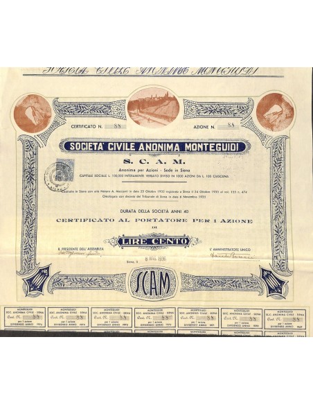 SOC. CIVILE ANONIMA MONTEGUIDI S.C.A.M. - 1 AZIONE SIENA 1936