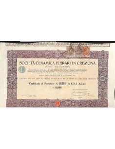 SOC. CERAMICA FERRARI IN CREMONA - UNA AZIONE CREMONA 1923