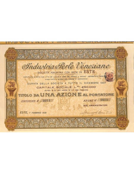 INDUSTRIA PERLE VENEZIANE - UNA AZIONE ESTE 1930