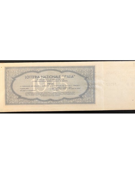 1945 - LOTTERIA NAZIONALE "ITALIA" LIRE 30 SERIE A - B N: 52382 CON MATRICE FDS