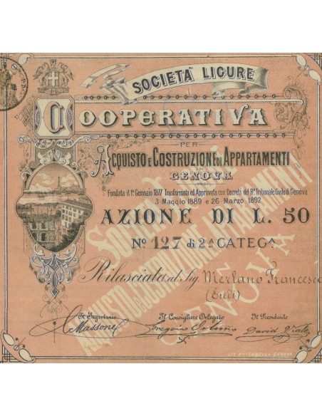SOC. LIGURE COOP. ACQUISTO E COSTRUZIONE DI APPARTAMENTI IN GENOVA AZIONI GENOVA
