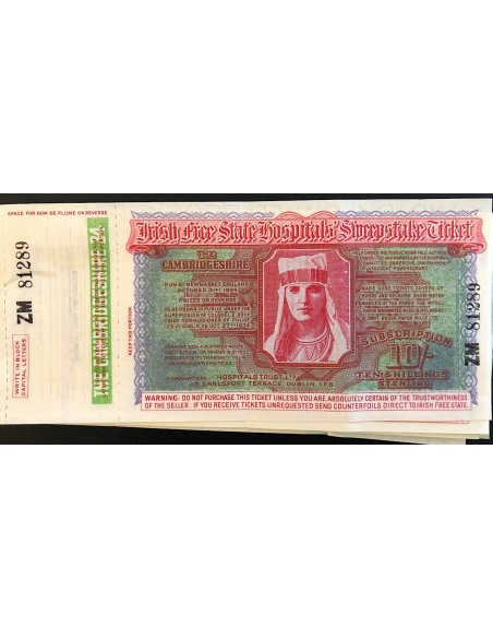 1934/1935 - IRISH FREE STATE HOSPITAL SWEEPSTAKE BLOCCO CON BIGLIETTI UFFICIALI N. 12 SERIE ZM