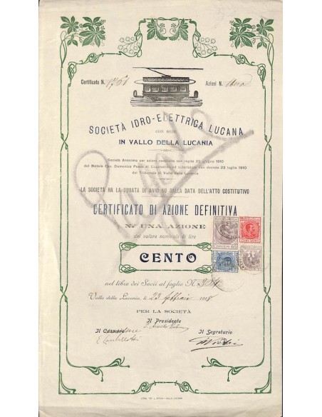 SOC. IDRO-ELETTRICA LUCANA - UNA AZIONE VALLO DELLA LUCANIA 1918