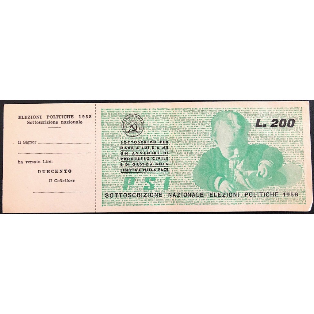 1958 - SOTTOSCRIZIONE PARTITO SOCIALISTA...