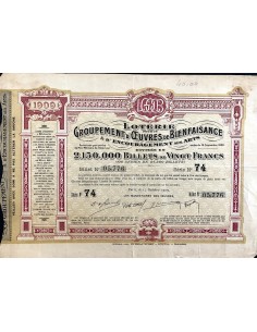 1909 - LOTERIE GROUPEMENT D'OEUVRES DE BIENFAISANCE 20...