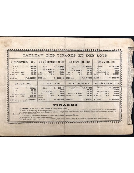 1909 - LOTERIE GROUPEMENT D'OEUVRES DE BIENFAISANCE 20 FRANCS - PARIGI - SERIE 30 N. 20955