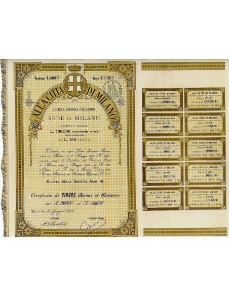 1905 - ALLA CITTA' DI MILANO - 5 AZIONI - MILANO