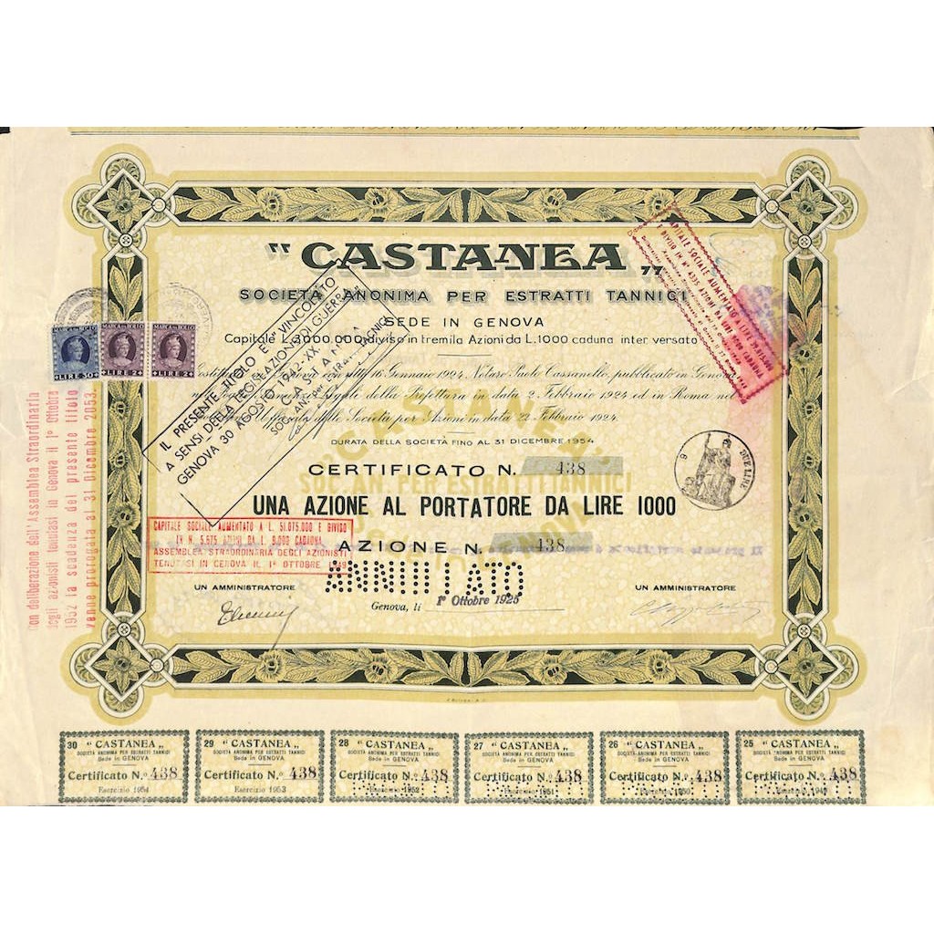 CASTANEA SOC. ANON PER ESTRATTI TANNICI - GENOVA 1925