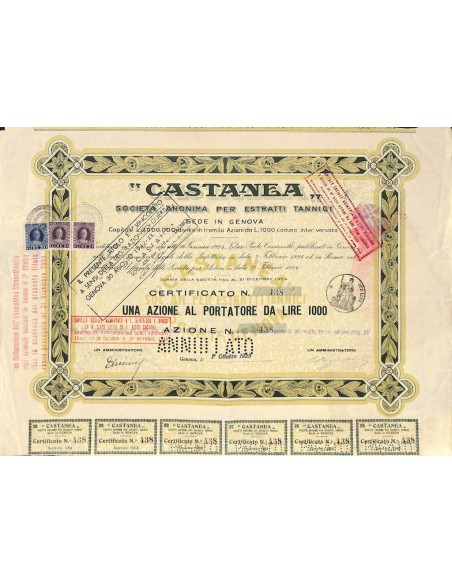 CASTANEA SOC. ANON PER ESTRATTI TANNICI - GENOVA 1925