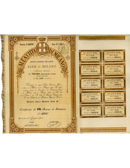 1905 - ALLA CITTA' DI MILANO - 1 AZIONI - MILANO