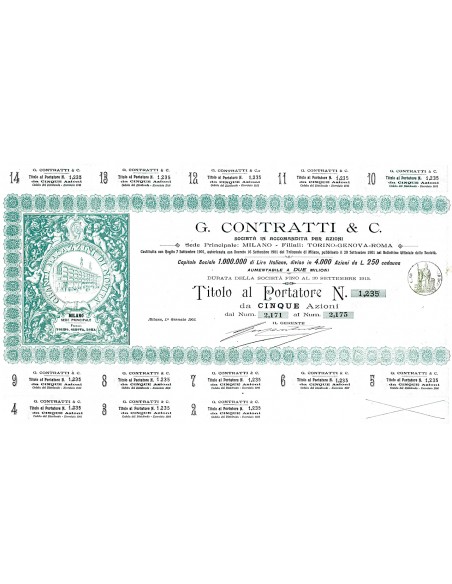 1902 - G. CONTRATTI & C. - 5 AZIONI - MILANO