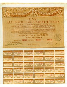 1918 - ILVA - ALTI FORNI E ACCIAIERIE D`ITALIA - 5 AZIONI...