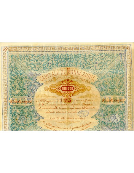 1880 - LA SERICOLTURA ASSOCIAZIONE DEI BACHICOLTORI - OBBLIGAZIONE - TORINO