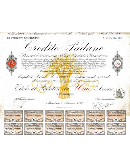 1927 - CREDITO PADANO - 1 AZIONE - MANTOVA