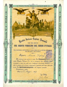 1889 - RENDITA ITALIANA CAPITALE NOMINALE 3% - DEBITO...