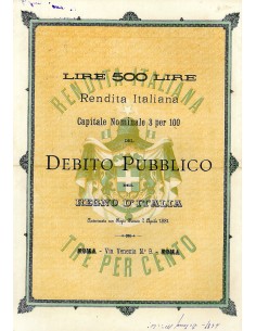 1889 - RENDITA ITALIANA CAPITALE NOMINALE 3% - DEBITO... 2