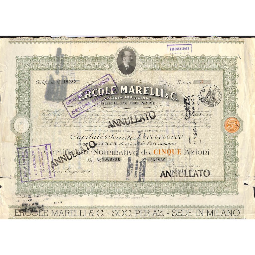 ERCOLE MARELLI & C: SPA - 5 AZIONI MILANO 1949