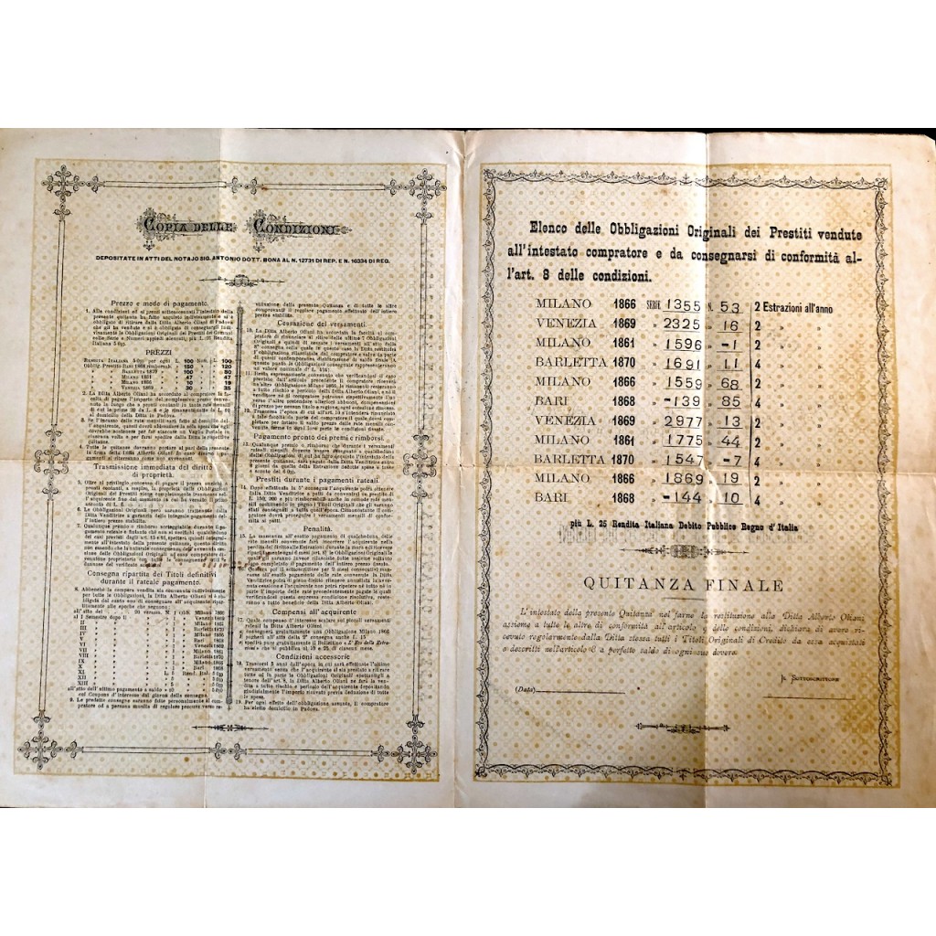1861 - RENDITA ITALIANA DEBITO PUBBLICO 5%...