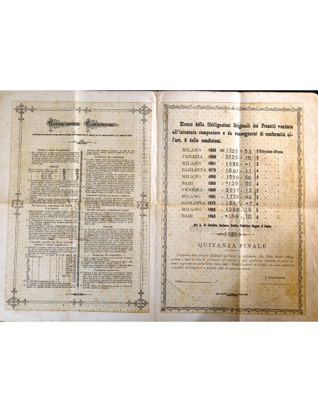 1861 - RENDITA ITALIANA DEBITO PUBBLICO 5% REGNO D'ITALIA  - ALBERTO OLIANI PADOVA
