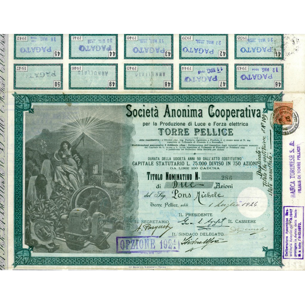 1924 - SOC. ANON. COOP. PER PRODUZIONE LUCE  E...