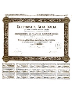 1908 - ELETTRICITA' ALTA ITALIA - 1 OBBLIGAZIONE - TORINO