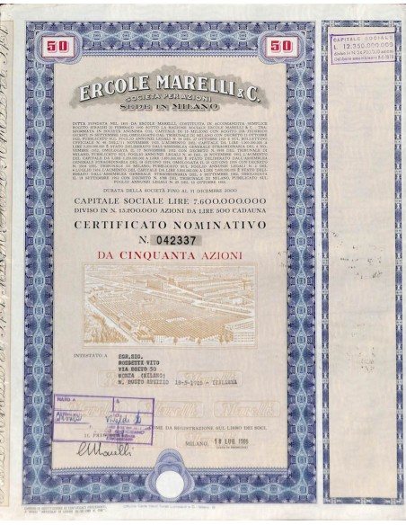 ERCOLE MARELLI & C. SPA - 50 AZIONI MILANO 1966