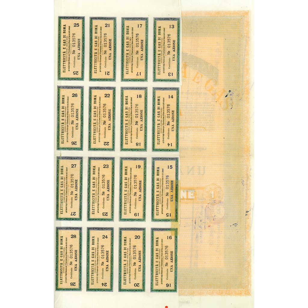 1925 - ELETTRICITA' E GAS DI ROMA - 1 AZIONE -...
