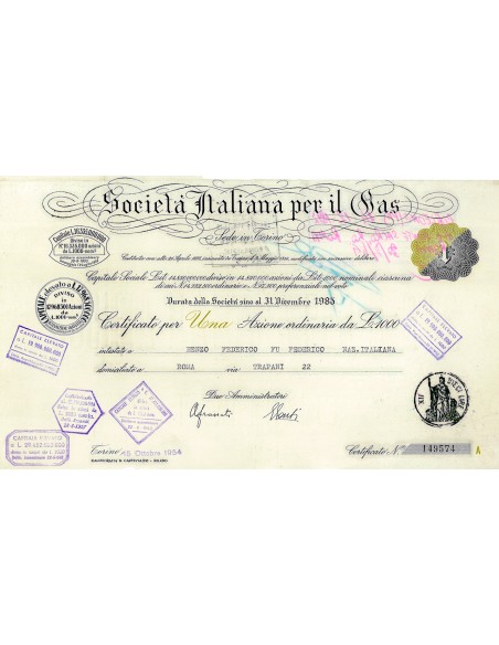 1954 - ITALIANA PER IL GAS - 1 AZIONE - TORINO