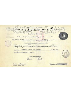 1952 - ITALIANA PER IL GAS - 10 AZIONE - TORINO