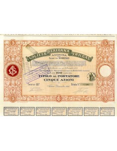 1924 - ITALIANA PER IL GAS - 5 AZIONI - TORINO