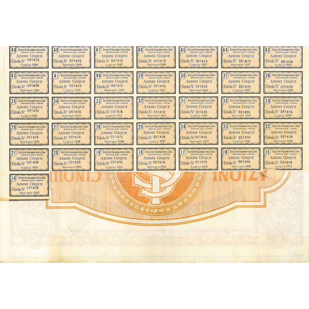 1924 - ITALIANA PER IL GAS - 5 AZIONI - TORINO