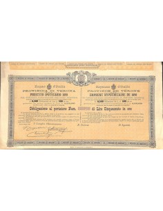 PROVINCIA DI VERONA - PRESTITO IPOTECARIO - 1 OBBLIG. VERONA 1890